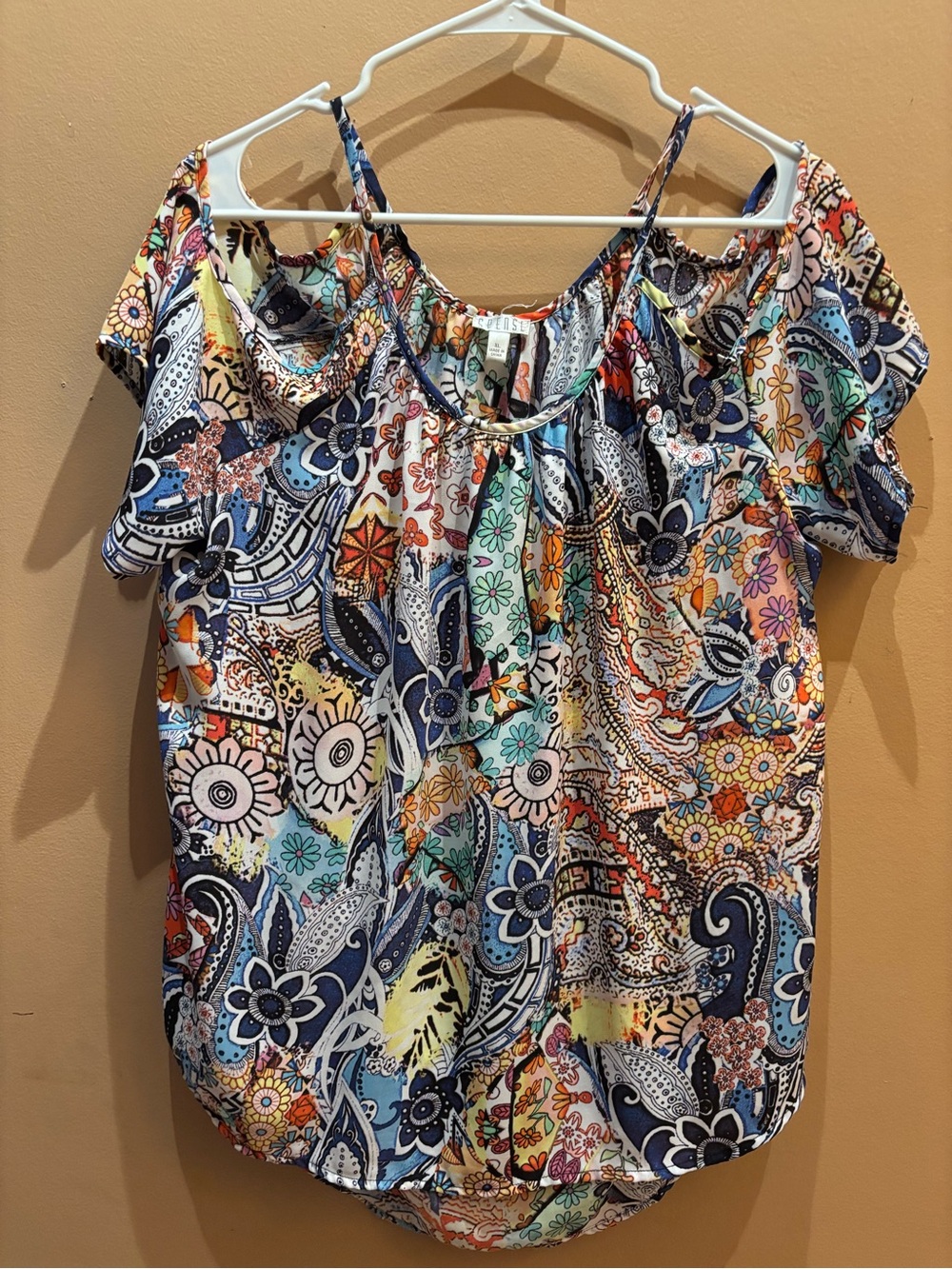 Spence Women's Cold-Shoulder Floral Paisley Print Hi low Top size XL - Picture 3 of 10
